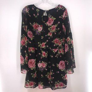 FEATHERS BLACK WITH FLORAL PRINT DRESS‎